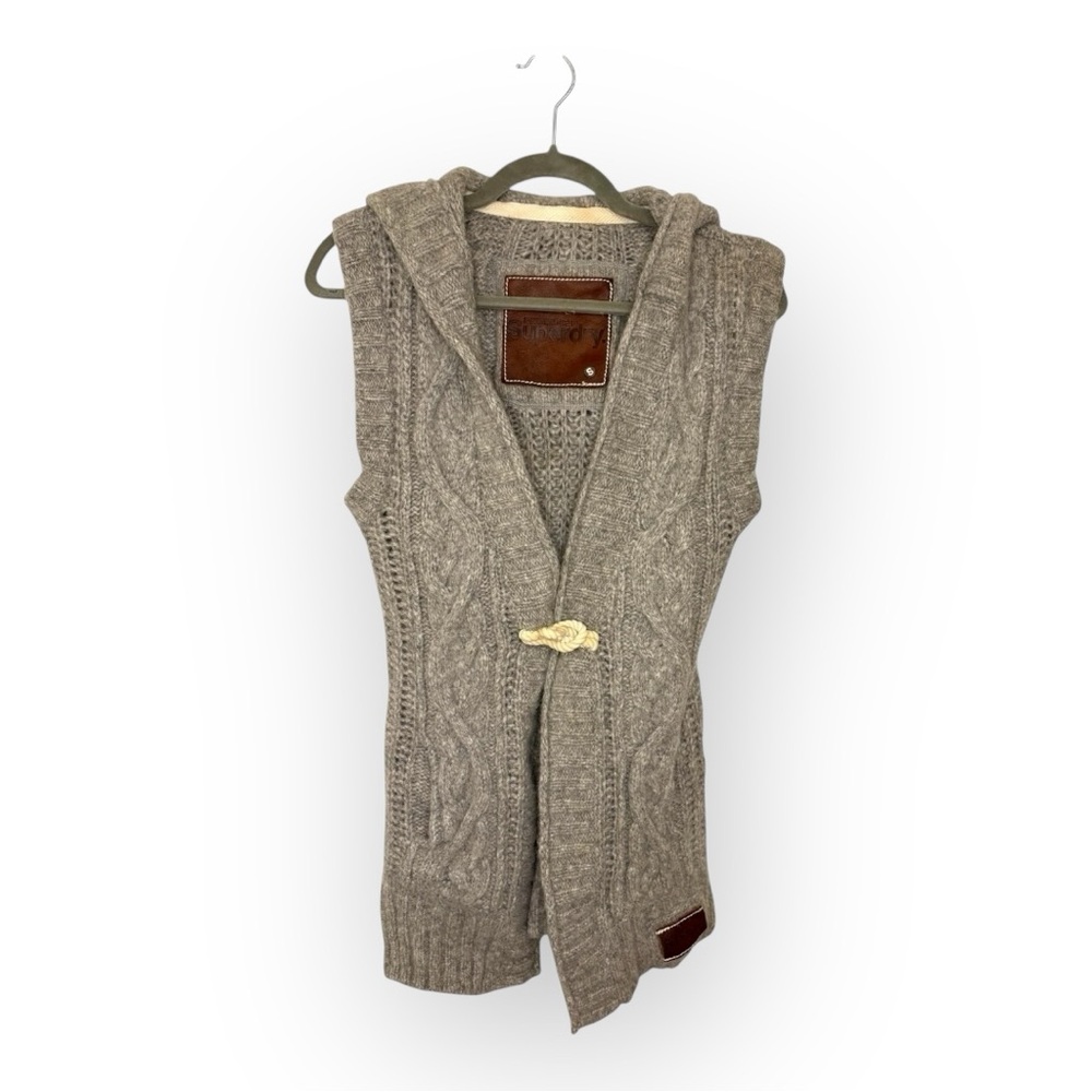 Superdry Gray Hooded Cardigan Vest